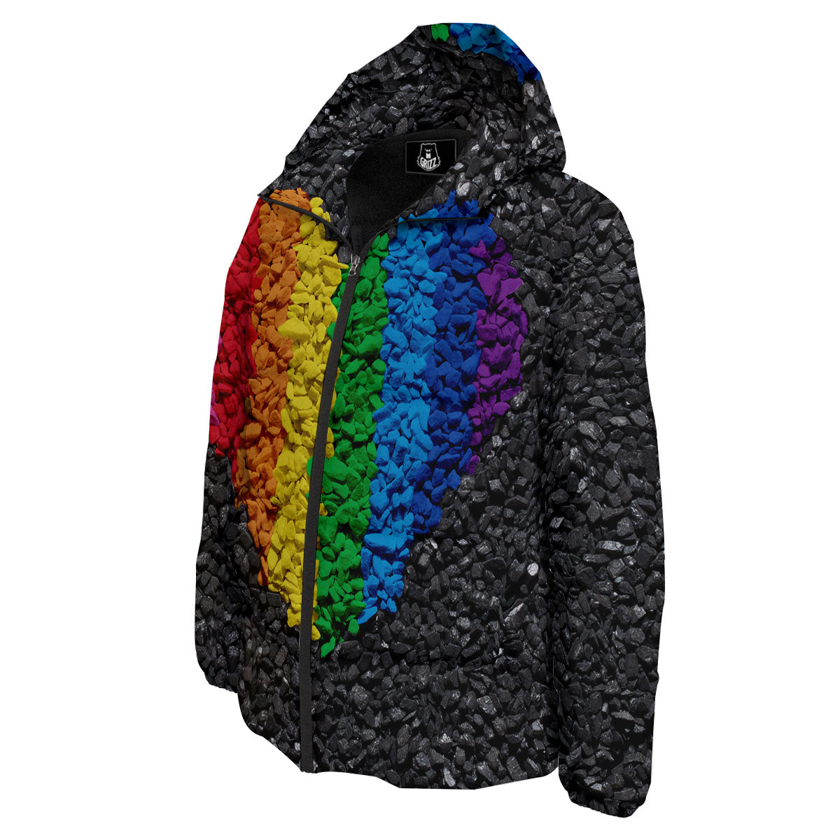 Rainbow Heart Stones LGBT Pride Print Down Jacket-grizzshop