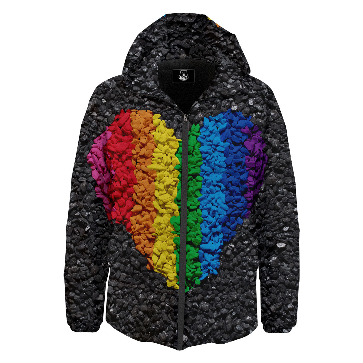 Rainbow Heart Stones LGBT Pride Print Down Jacket-grizzshop