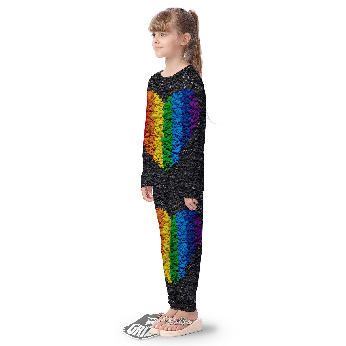 Rainbow Heart Stones LGBT Pride Print Kid's Pajamas-grizzshop