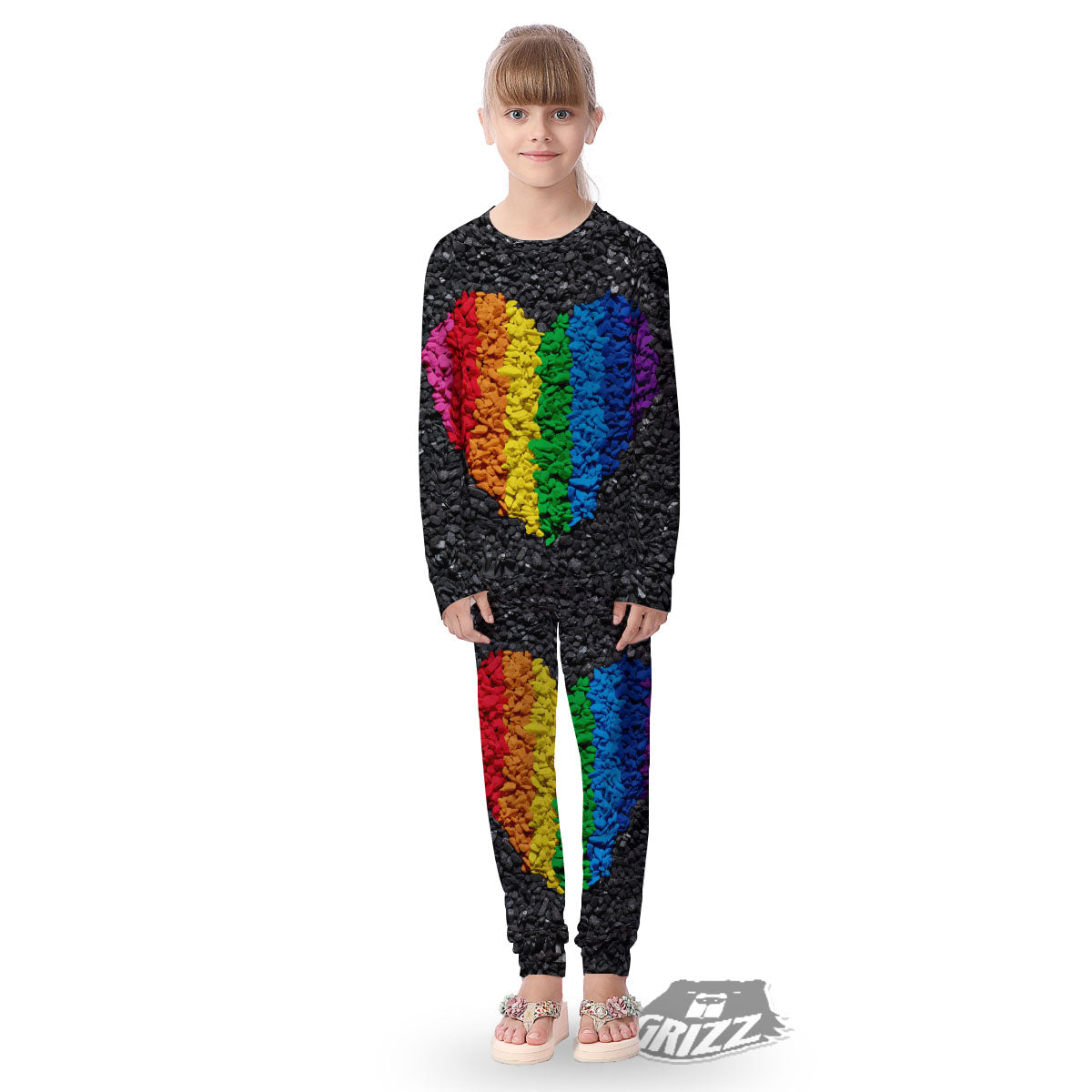 Rainbow Heart Stones LGBT Pride Print Kid's Pajamas-grizzshop