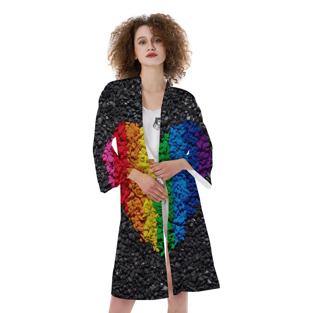 Rainbow Heart Stones LGBT Pride Print Kimono-grizzshop