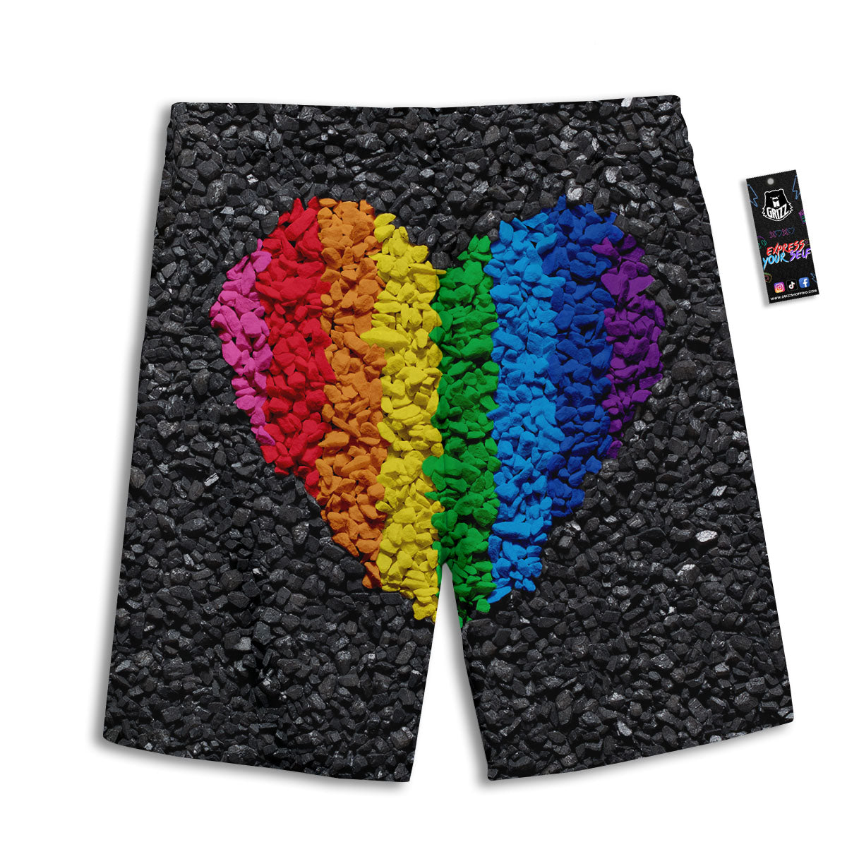 Rainbow Heart Stones LGBT Pride Print Men's Athletic Shorts