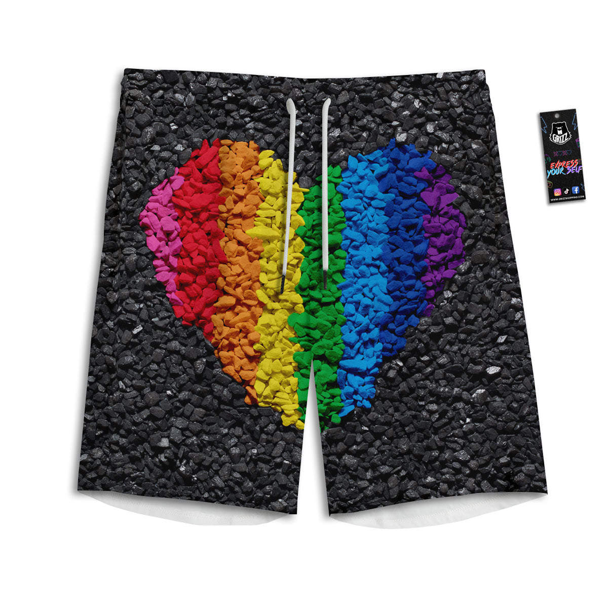 Rainbow Heart Stones LGBT Pride Print Men's Athletic Shorts