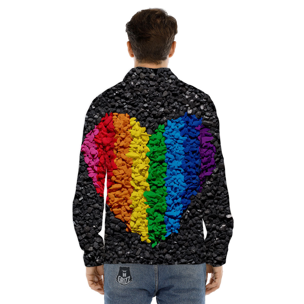 Rainbow Heart Stones LGBT Pride Print Men's Dress Shirts-grizzshop