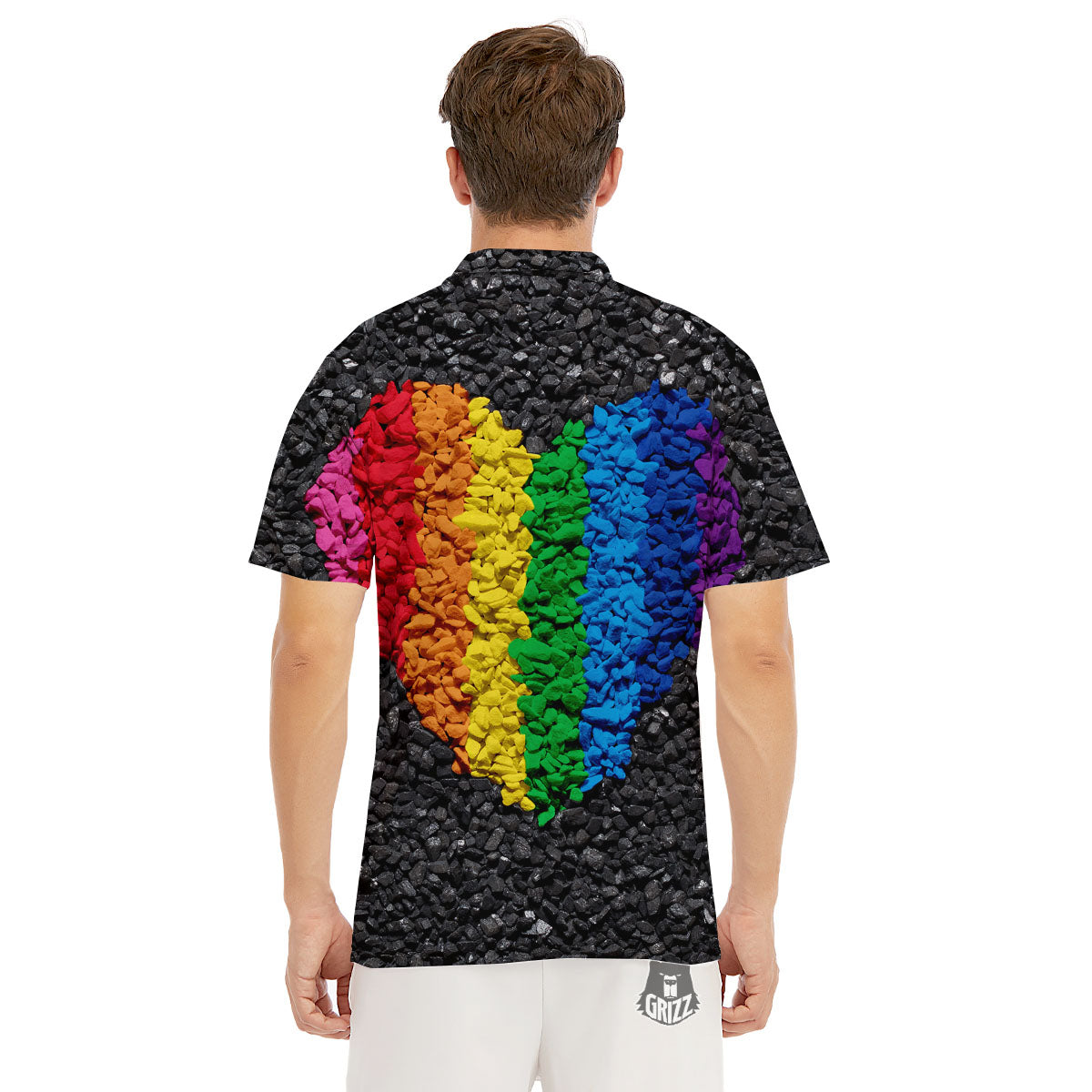 Rainbow Heart Stones LGBT Pride Print Men's Golf Shirts-grizzshop