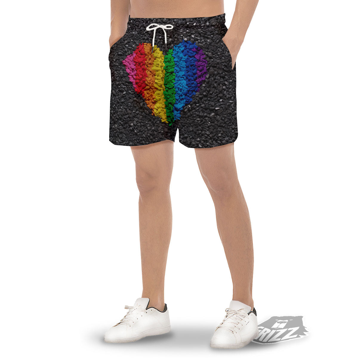 Rainbow Heart Stones LGBT Pride Print Men's Gym Shorts-grizzshop