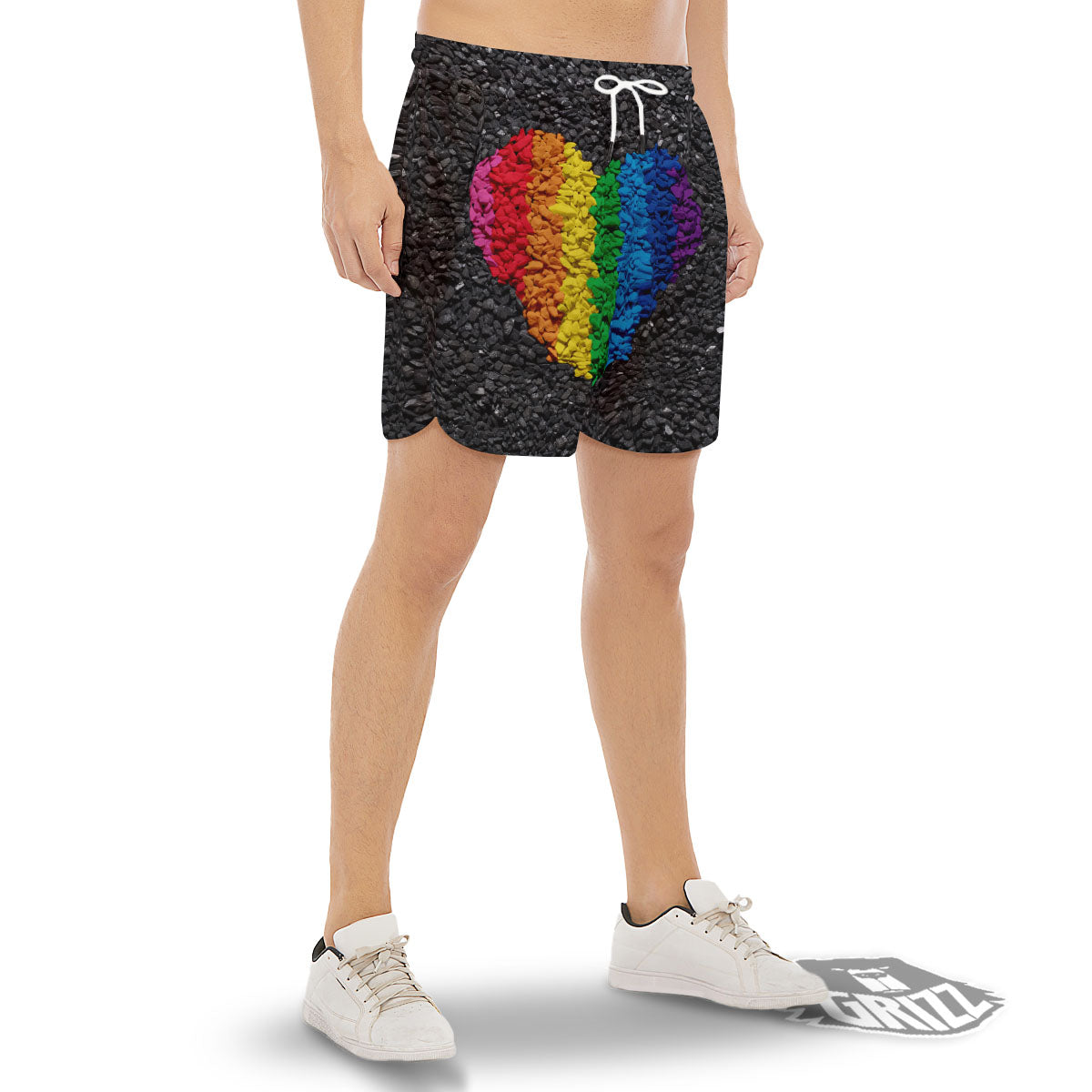 Rainbow Heart Stones LGBT Pride Print Men's Gym Shorts-grizzshop