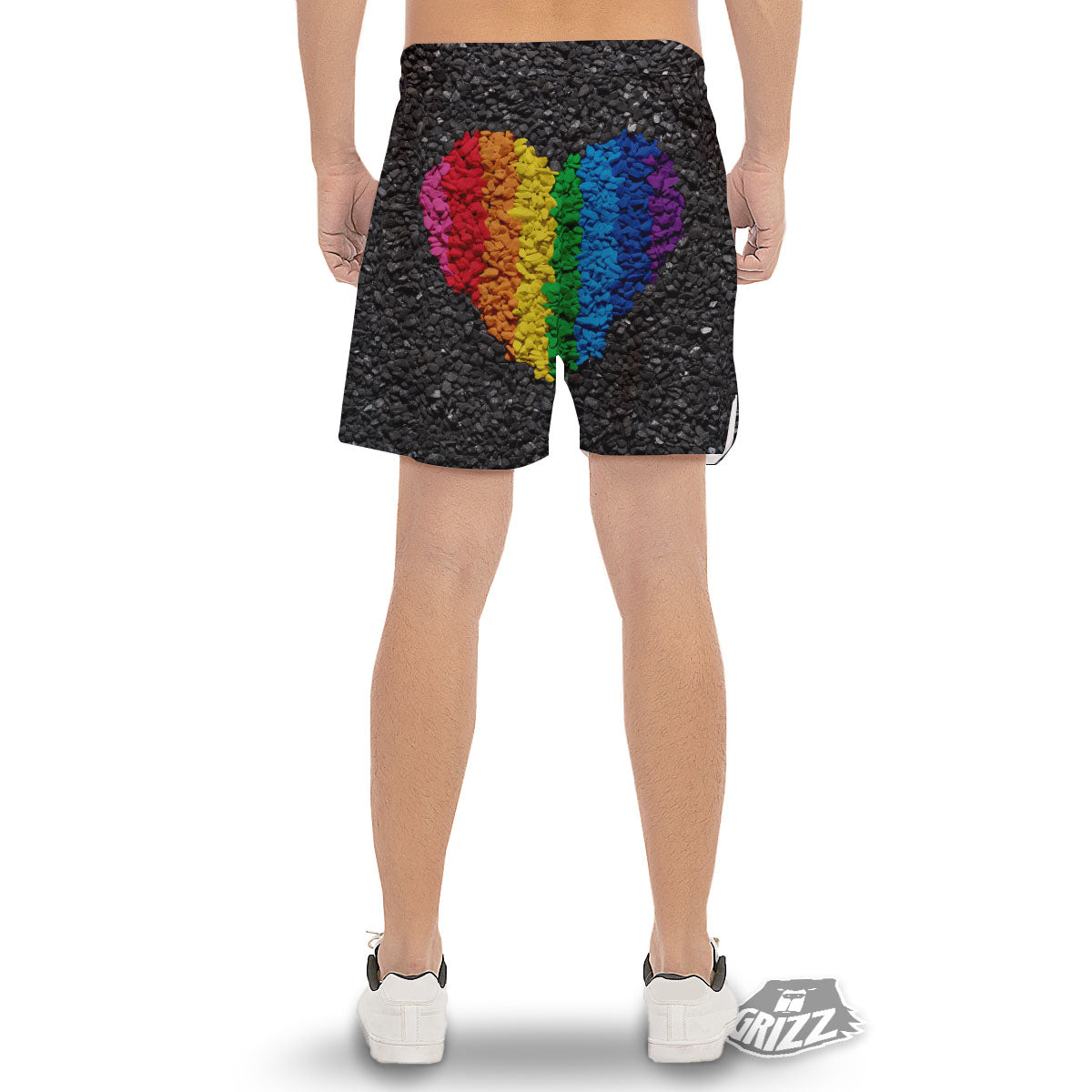 Rainbow Heart Stones LGBT Pride Print Men's Gym Shorts-grizzshop