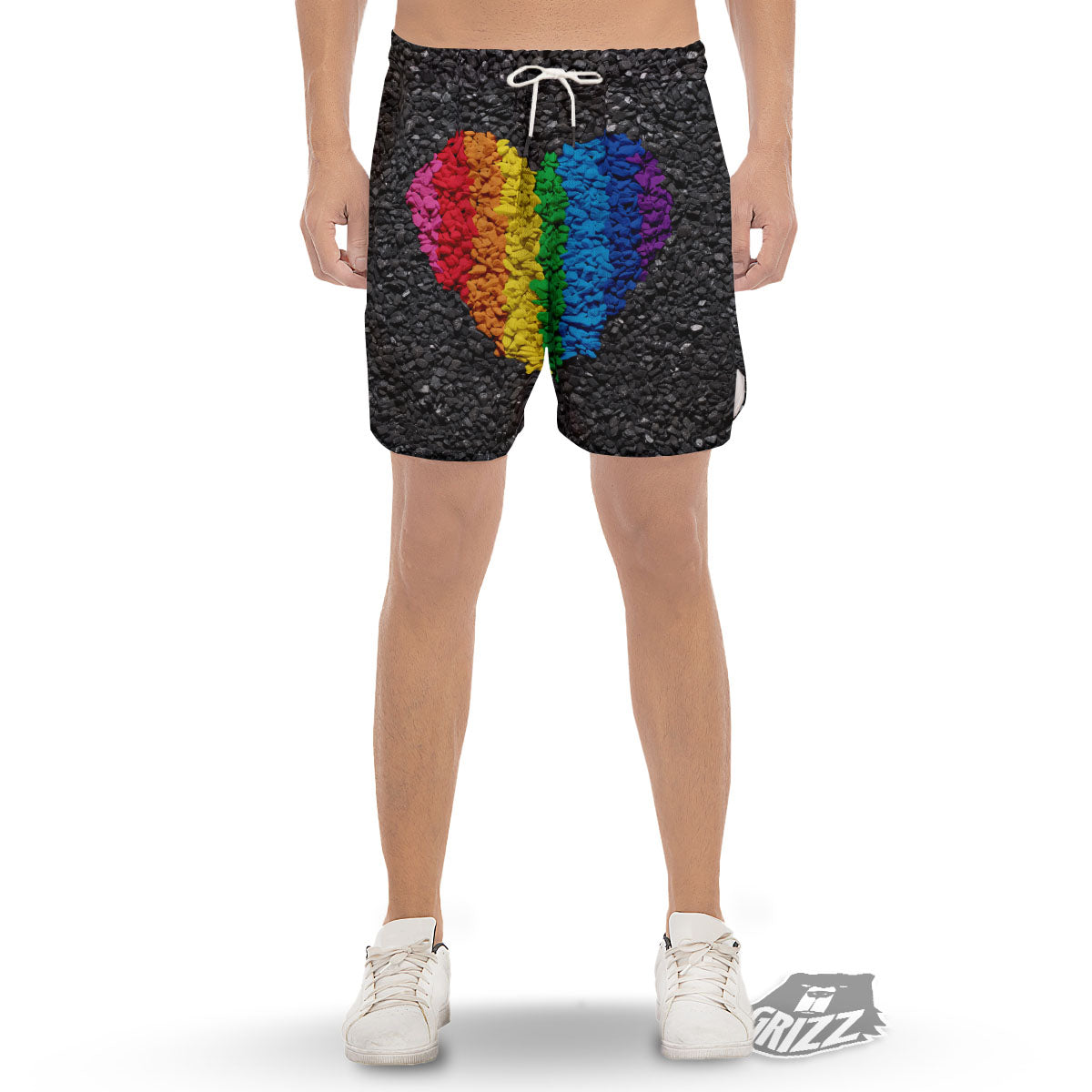 Rainbow Heart Stones LGBT Pride Print Men's Gym Shorts-grizzshop