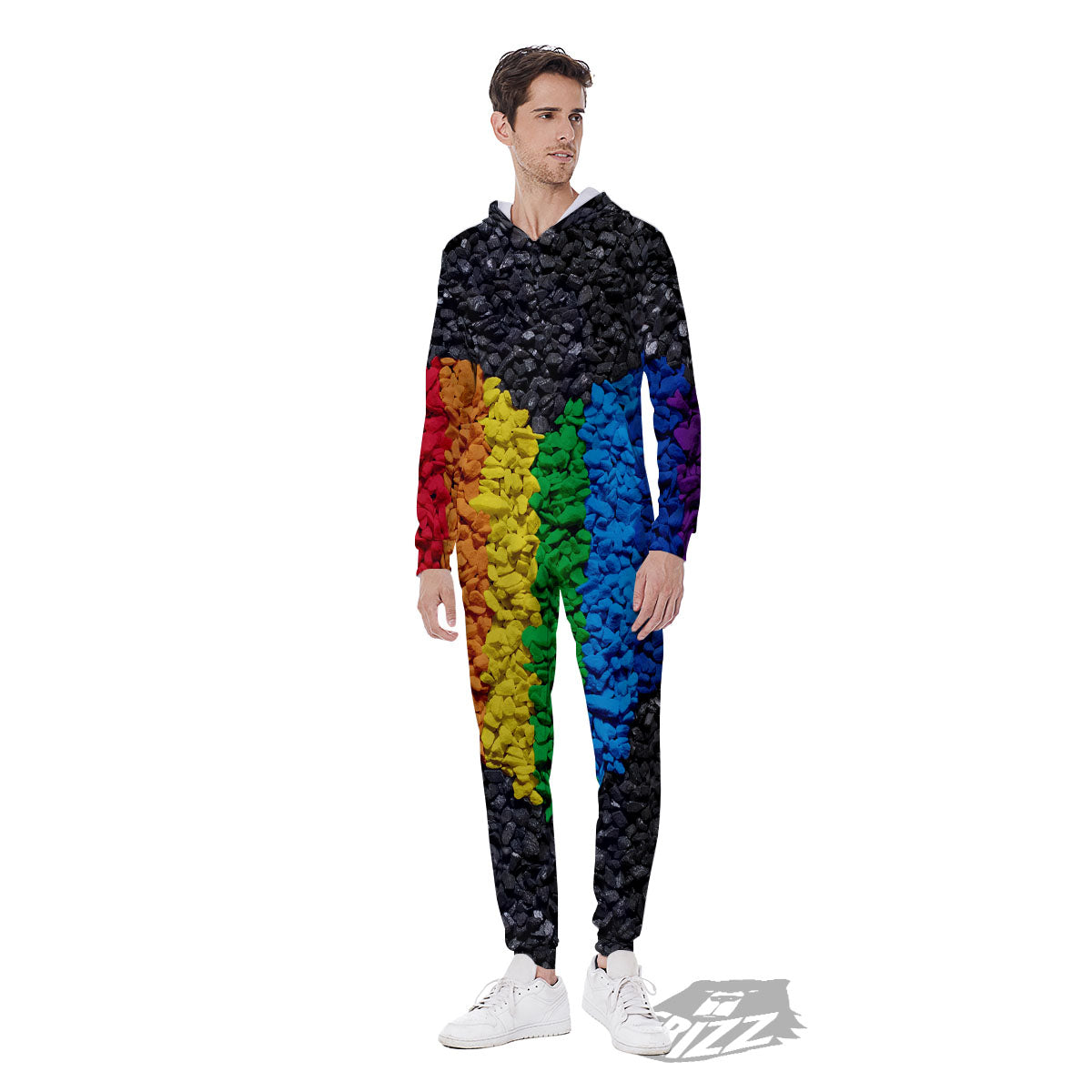 Rainbow Heart Stones LGBT Pride Print Men's Jumpsuit-grizzshop