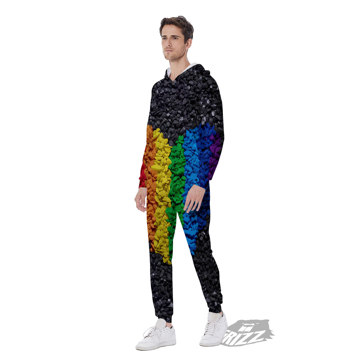 Rainbow Heart Stones LGBT Pride Print Men's Jumpsuit-grizzshop