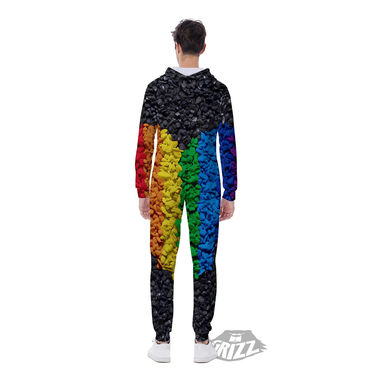 Rainbow Heart Stones LGBT Pride Print Men's Jumpsuit-grizzshop