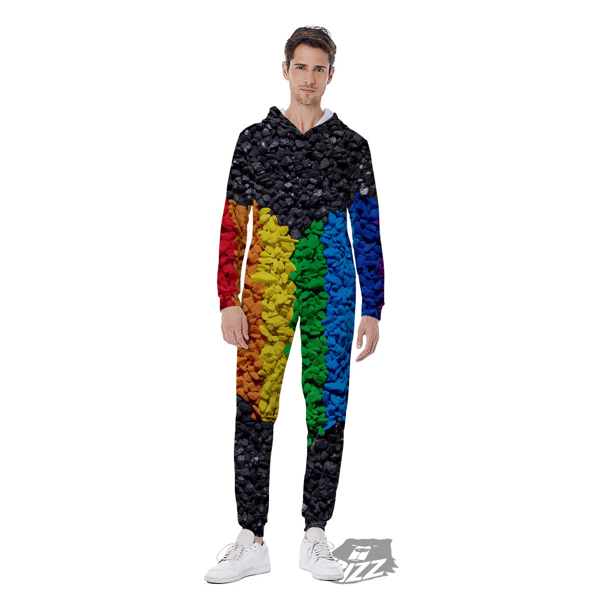 Rainbow Heart Stones LGBT Pride Print Men's Jumpsuit-grizzshop