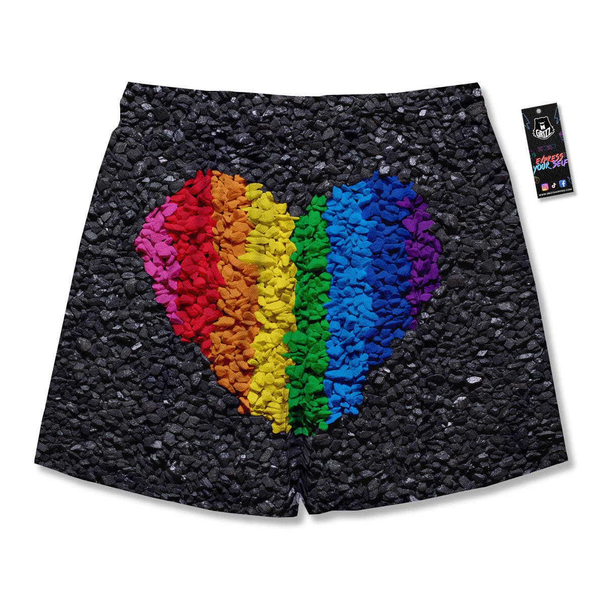 Rainbow Heart Stones LGBT Pride Print Men's Running Shorts-grizzshop