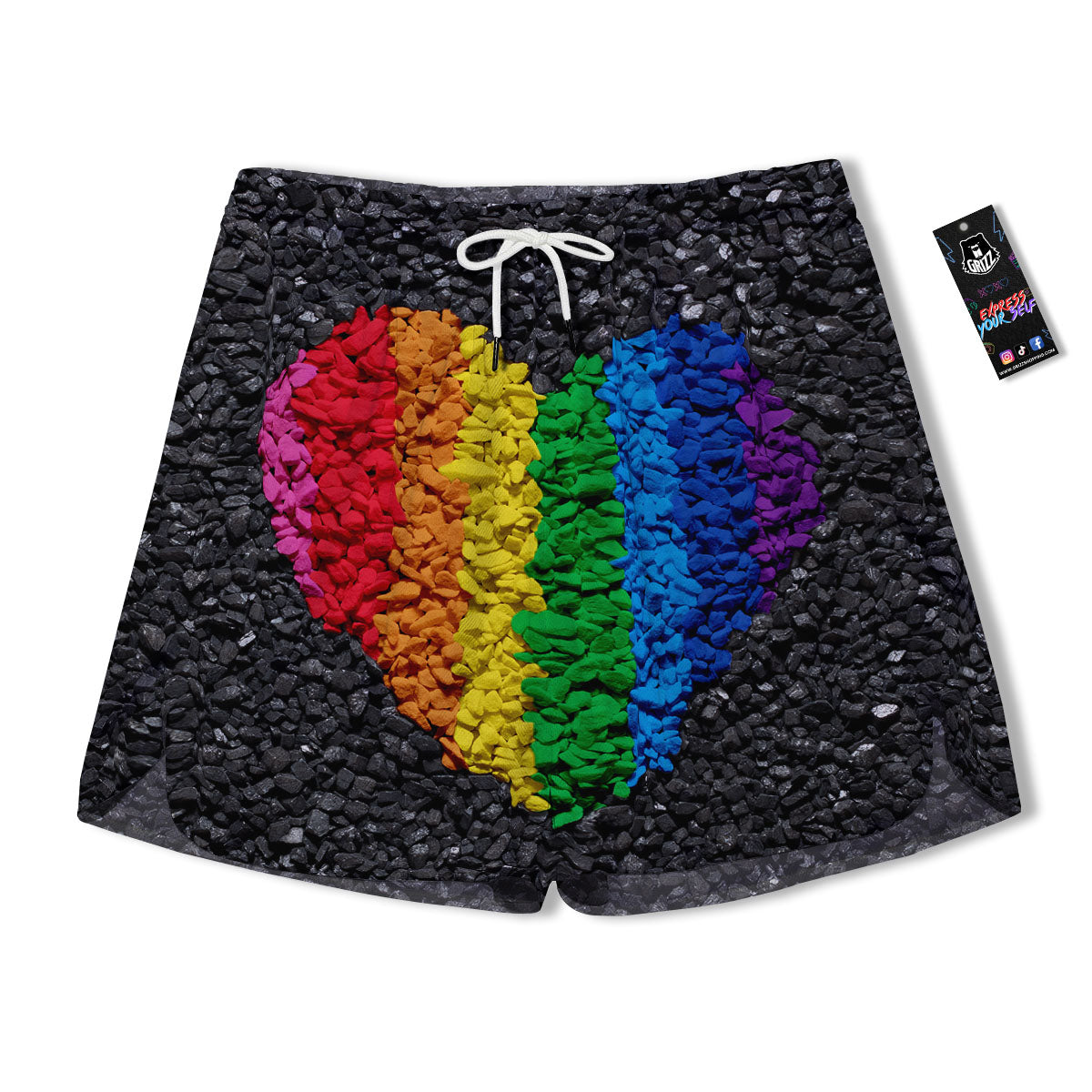 Rainbow Heart Stones LGBT Pride Print Men's Running Shorts-grizzshop