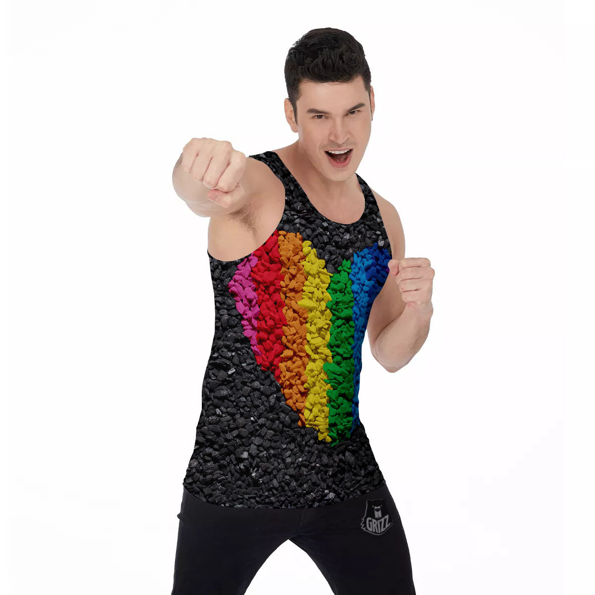 Rainbow Heart Stones LGBT Pride Print Men's Tank Top-grizzshop