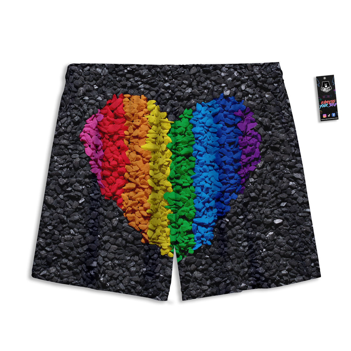 Rainbow Heart Stones LGBT Pride Print Mesh Shorts