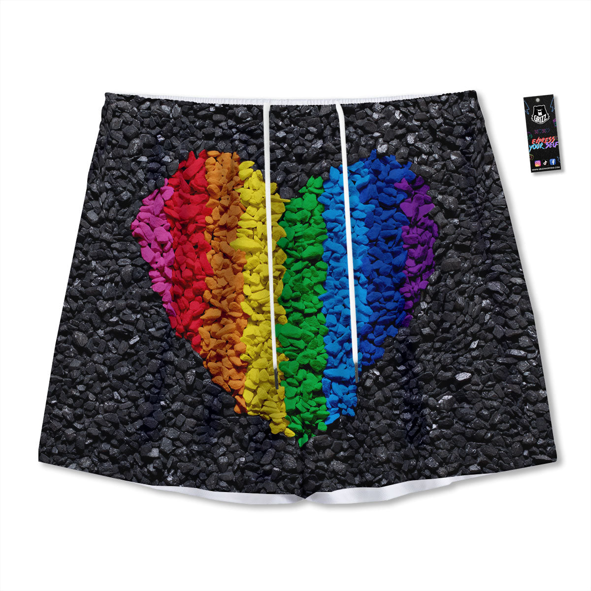Rainbow Heart Stones LGBT Pride Print Mesh Shorts