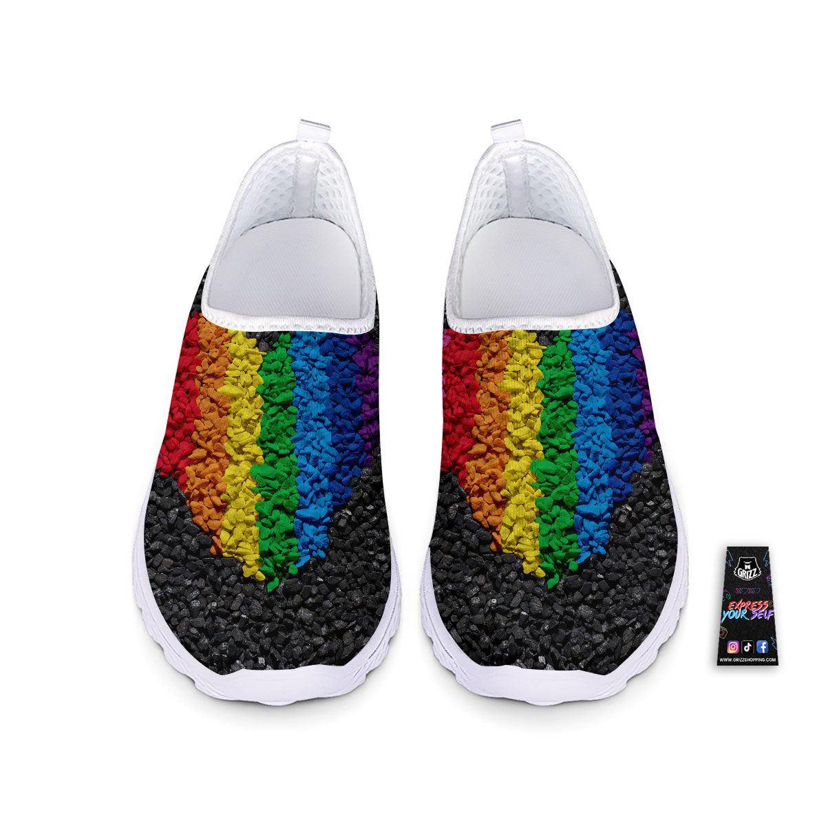 Rainbow Heart Stones LGBT Pride Print Nurse Shoes-grizzshop