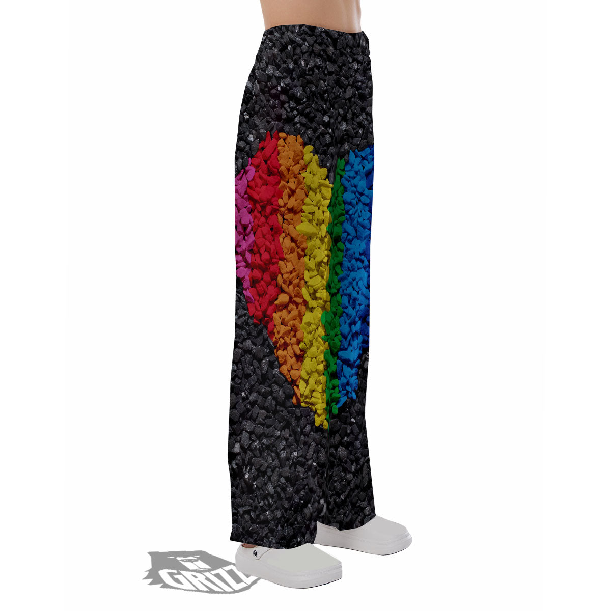 Rainbow Heart Stones LGBT Pride Print Pajama Pants-grizzshop