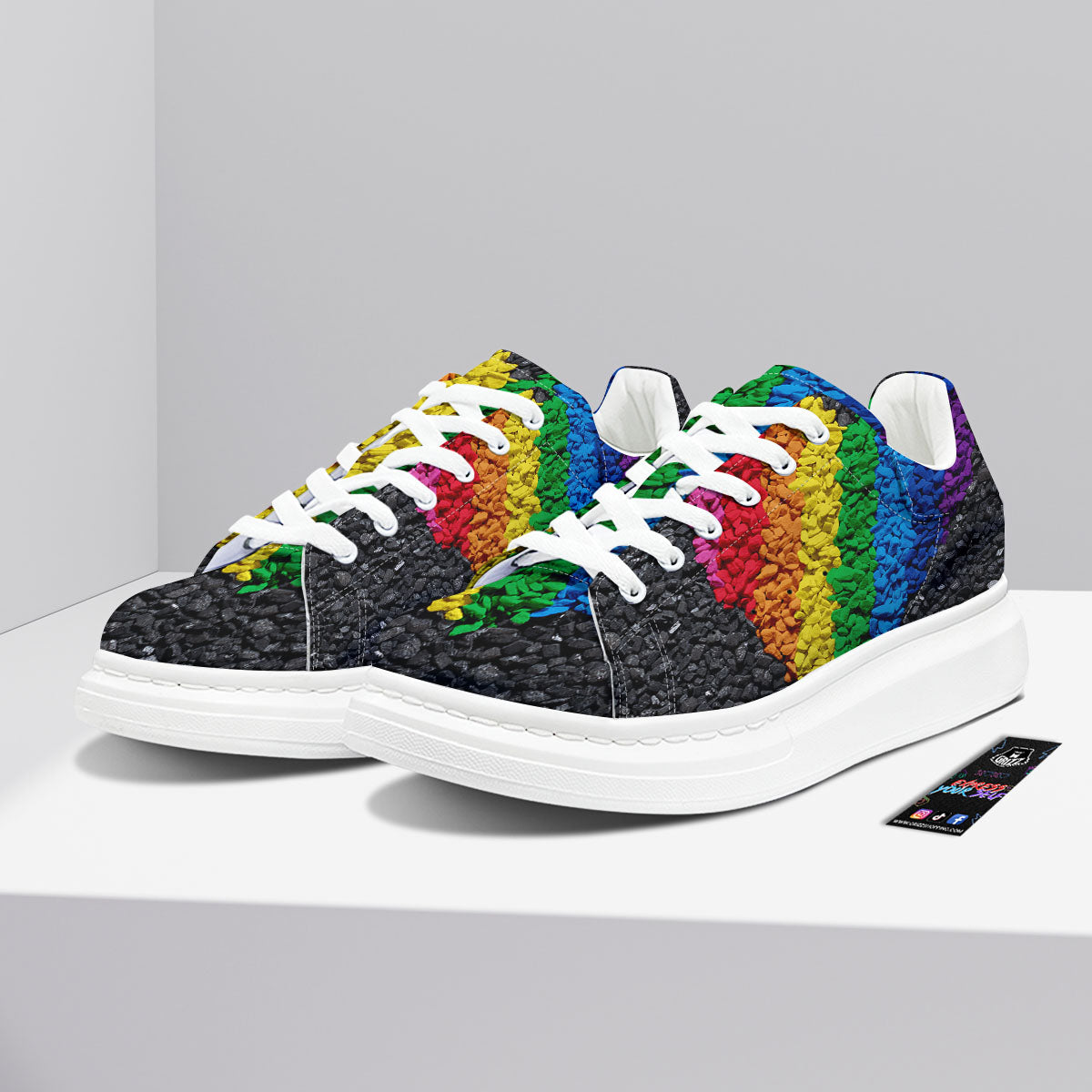 Rainbow Heart Stones LGBT Pride Print Platform Shoes-grizzshop