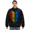 Rainbow Heart Stones LGBT Pride Print Puffer Jacket-grizzshop