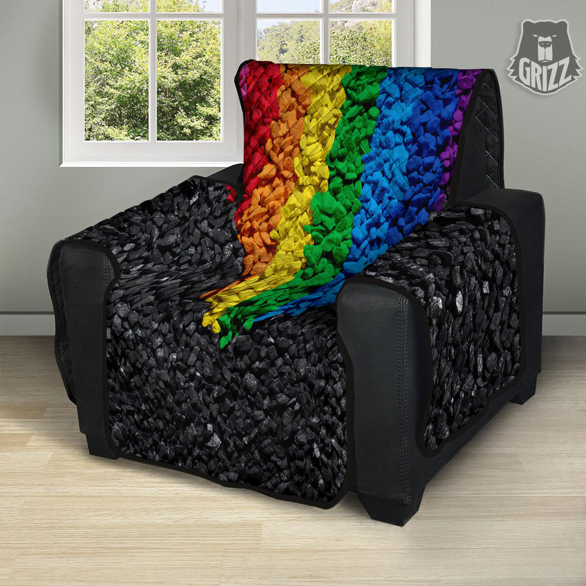 Rainbow Heart Stones LGBT Pride Print Recliner Protector-grizzshop