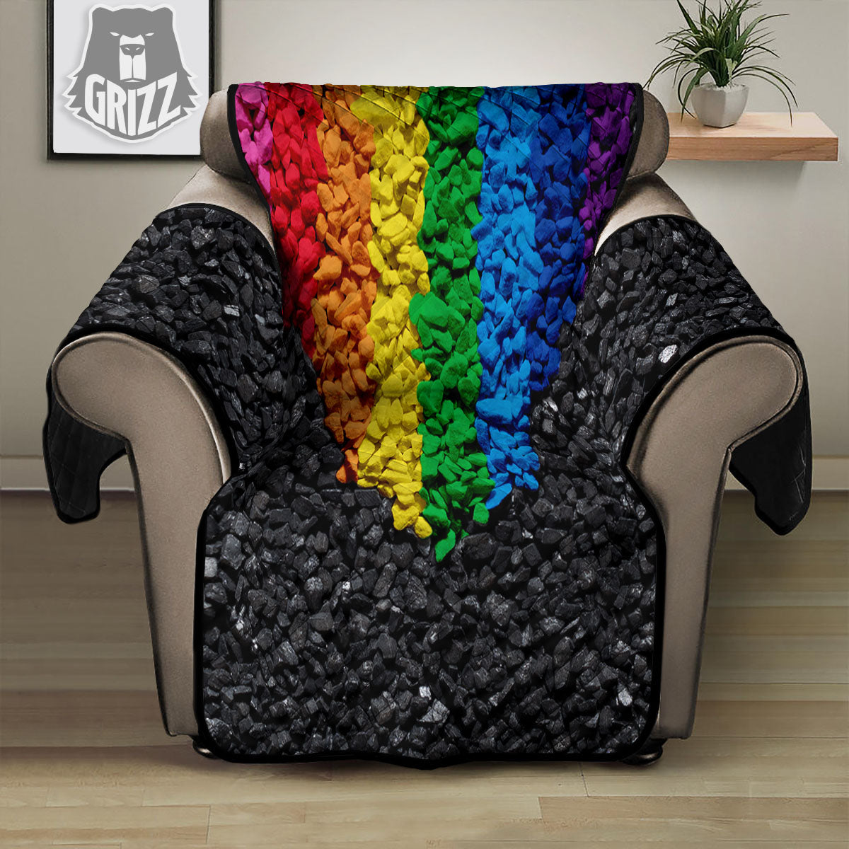 Rainbow Heart Stones LGBT Pride Print Recliner Protector-grizzshop