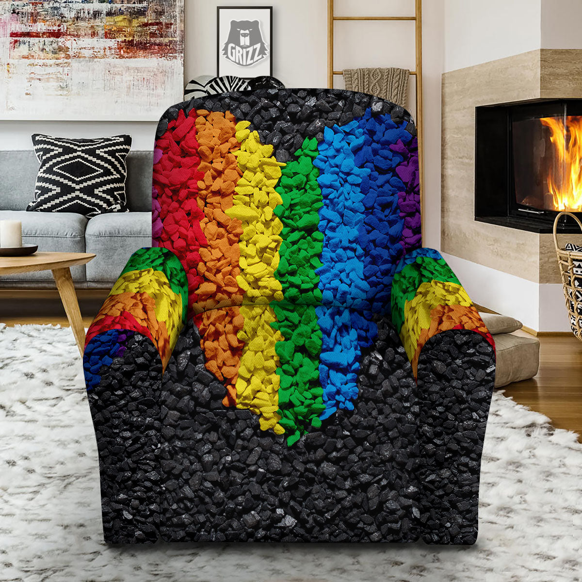 Rainbow Heart Stones LGBT Pride Print Recliner Slipcover-grizzshop