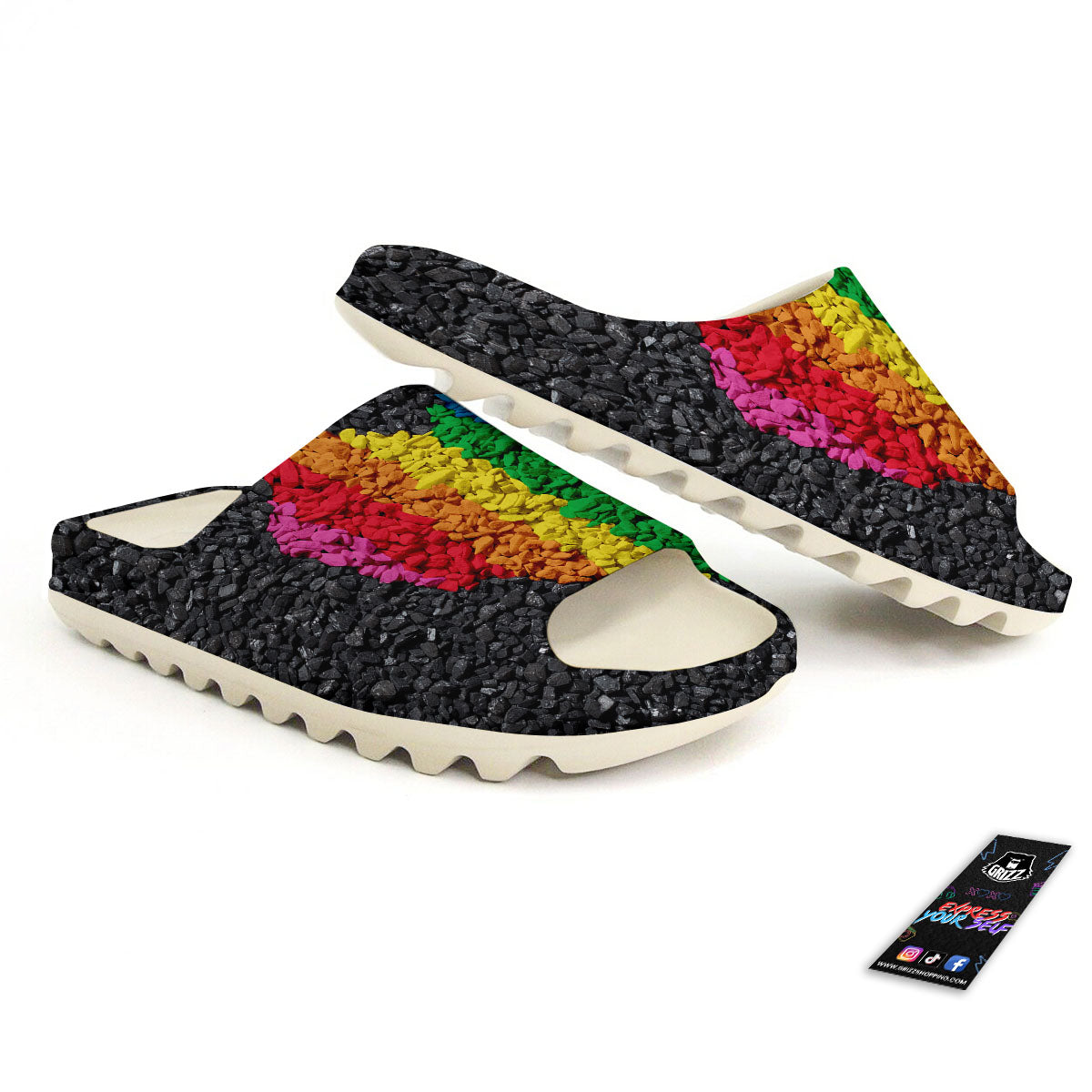 Rainbow Heart Stones LGBT Pride Print Sandals-grizzshop