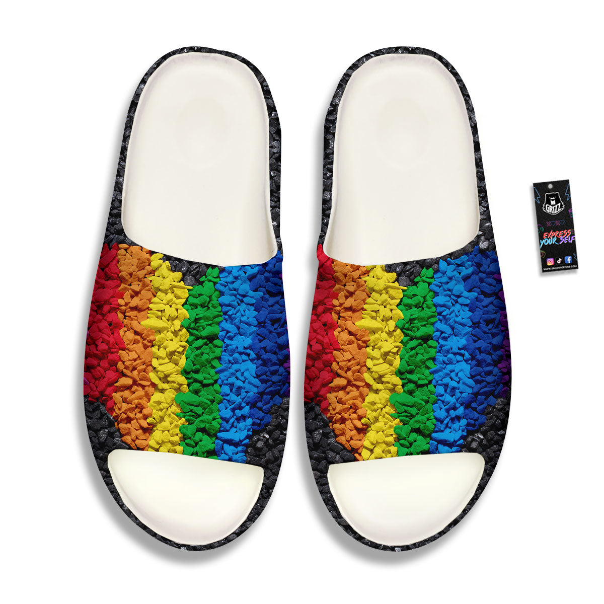 Rainbow Heart Stones LGBT Pride Print Sandals-grizzshop