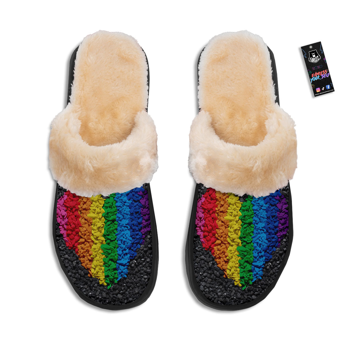 Rainbow Heart Stones LGBT Pride Print Slippers-grizzshop