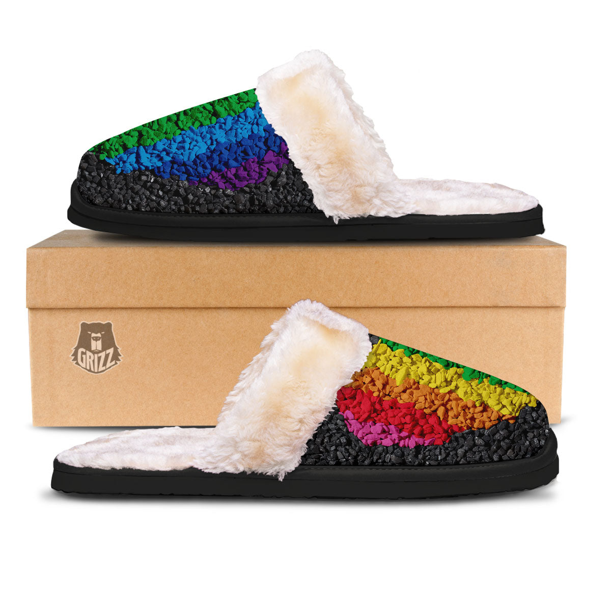 Rainbow Heart Stones LGBT Pride Print Slippers-grizzshop