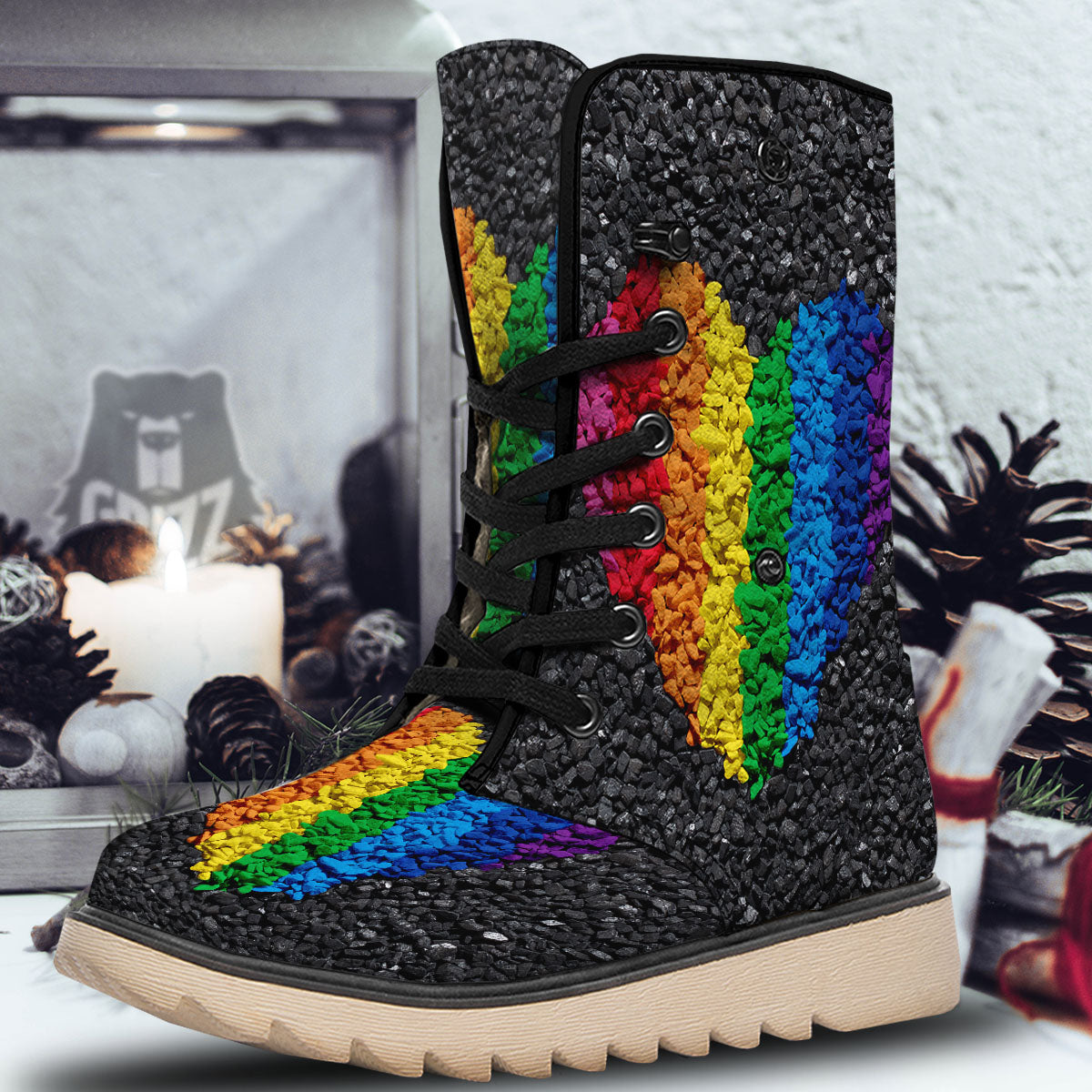 Rainbow Heart Stones LGBT Pride Print Snow Boots-grizzshop