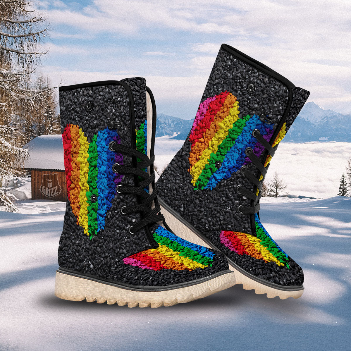 Rainbow Heart Stones LGBT Pride Print Snow Boots-grizzshop