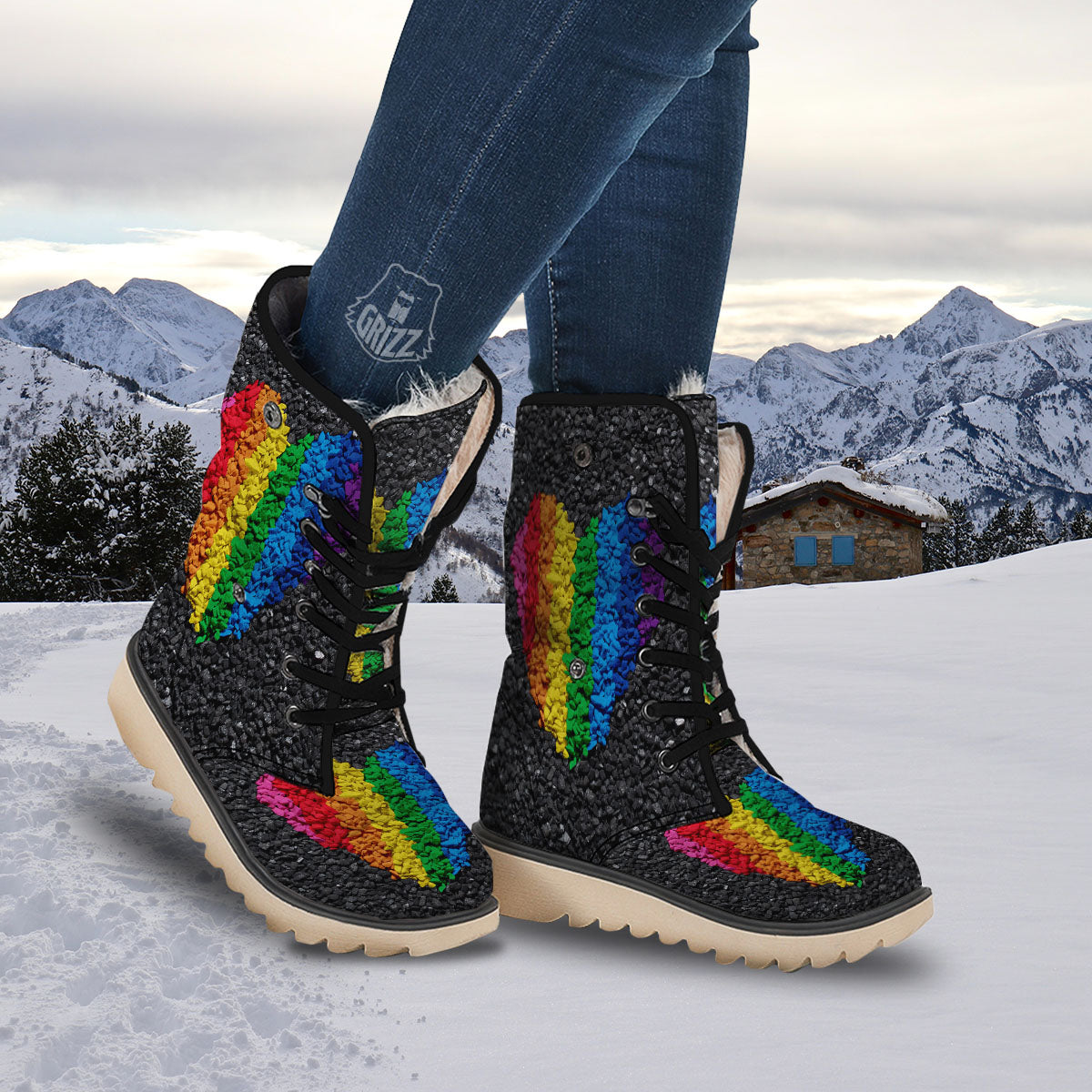 Rainbow Heart Stones LGBT Pride Print Snow Boots-grizzshop