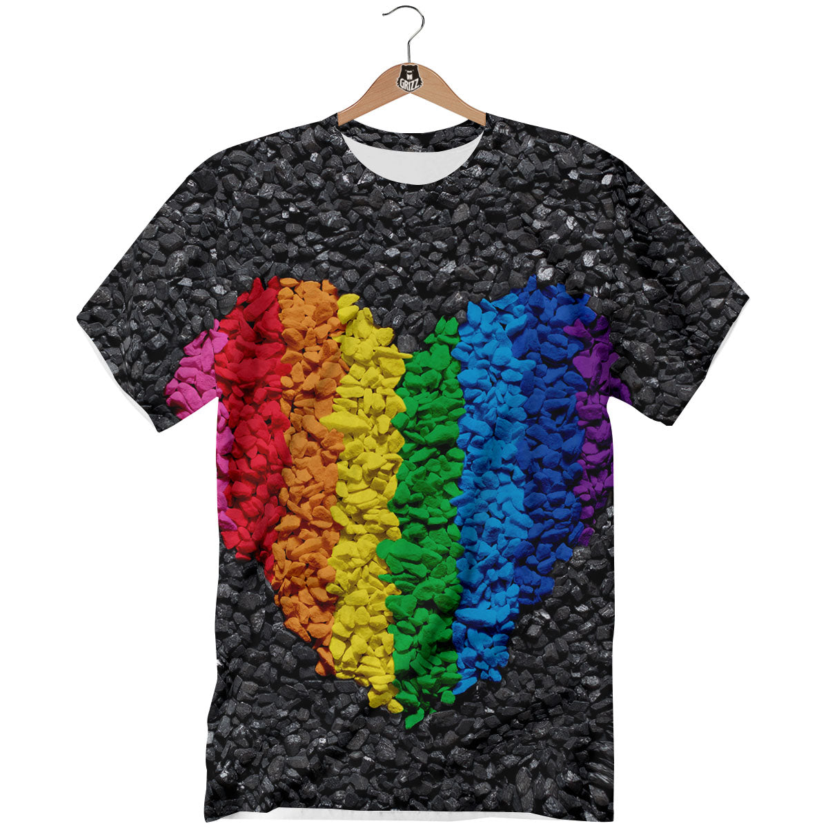 Rainbow Heart Stones LGBT Pride Print T-Shirt-grizzshop