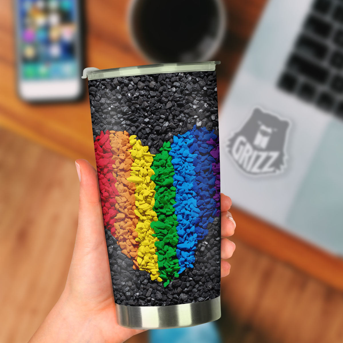 Rainbow Heart Stones LGBT Pride Print Tumbler-grizzshop