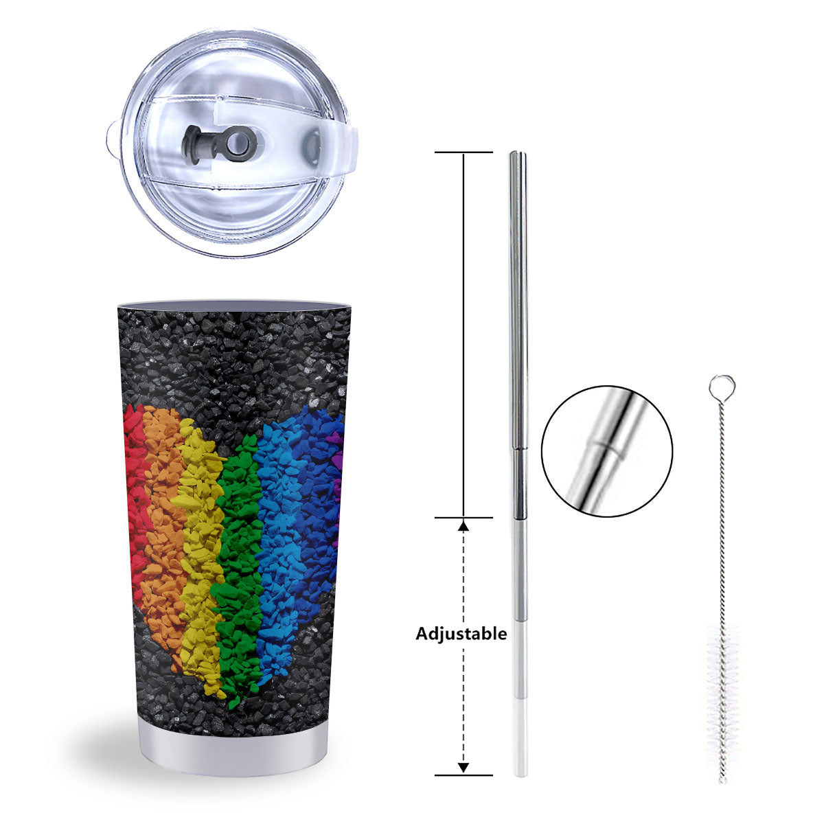 Rainbow Heart Stones LGBT Pride Print Tumbler-grizzshop