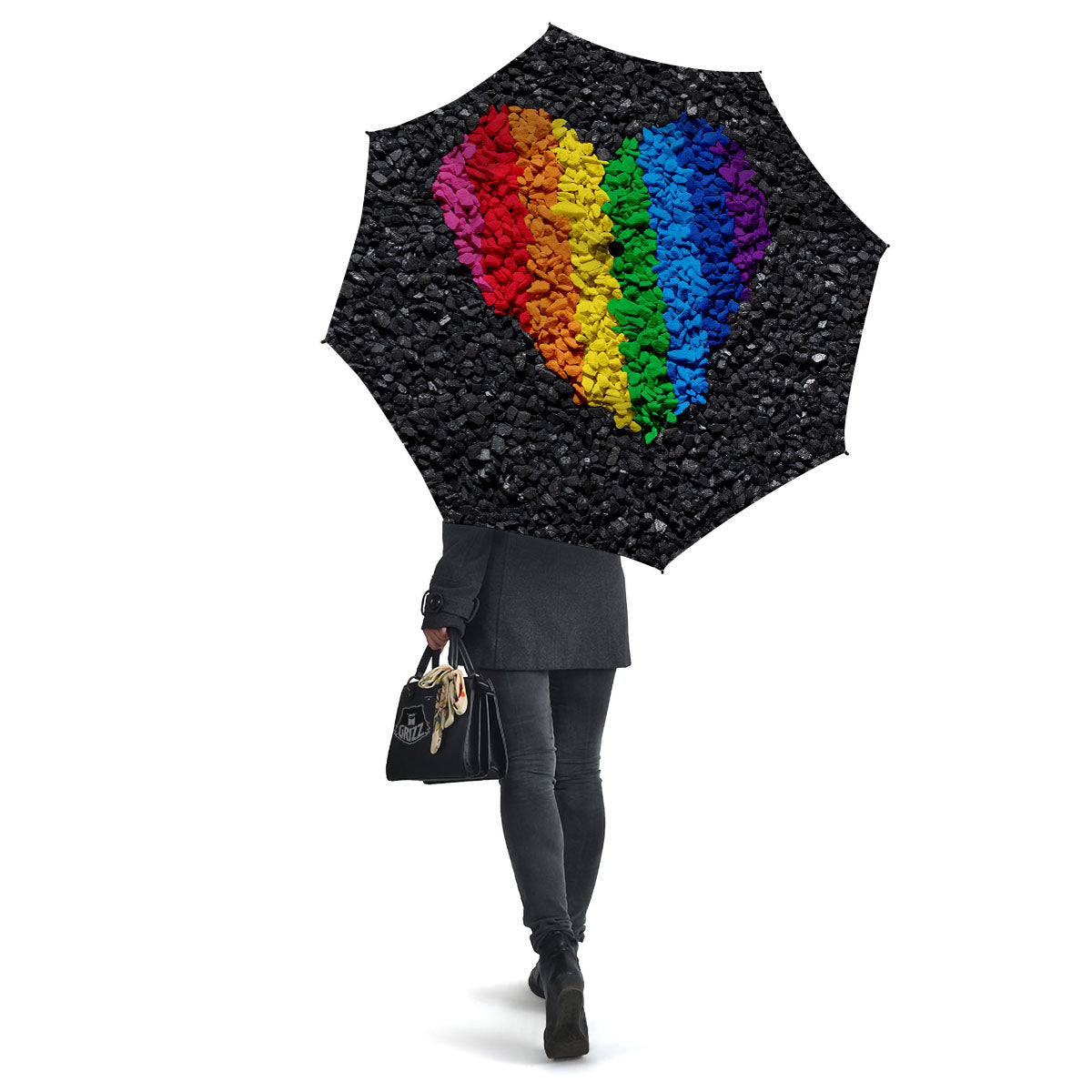 Rainbow Heart Stones LGBT Pride Print Umbrella-grizzshop