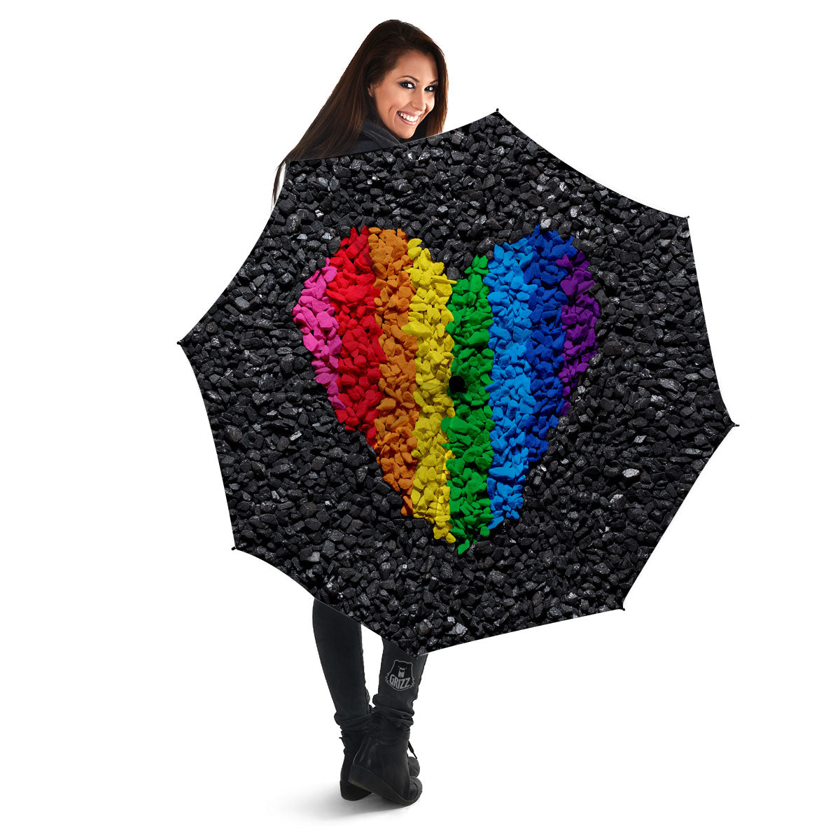 Rainbow Heart Stones LGBT Pride Print Umbrella-grizzshop