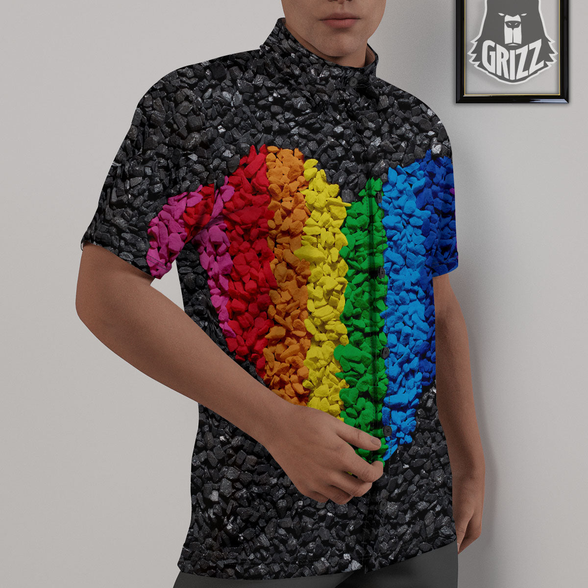 Rainbow Heart Stones LGBT Pride Print Untucked Shirts-grizzshop