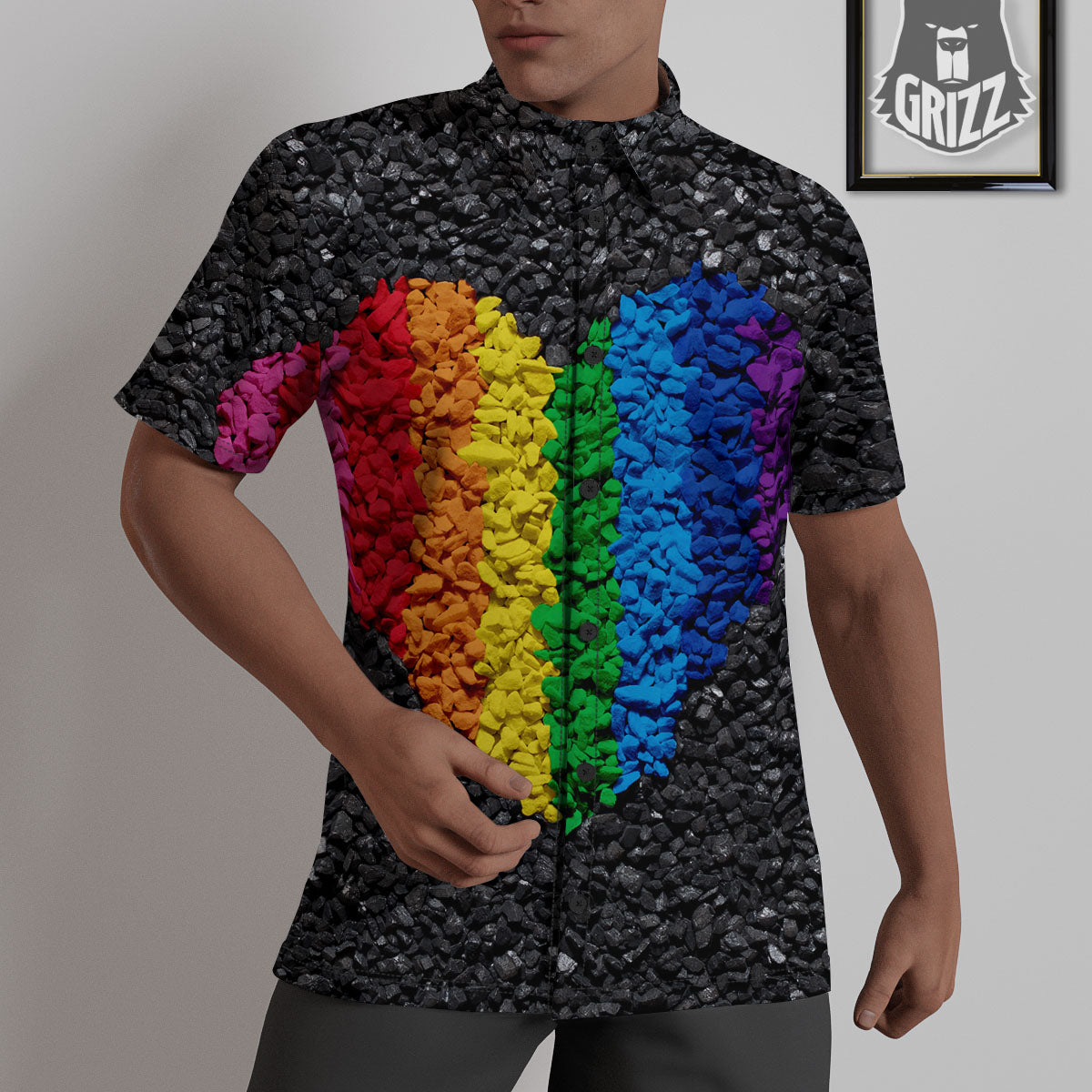 Rainbow Heart Stones LGBT Pride Print Untucked Shirts-grizzshop
