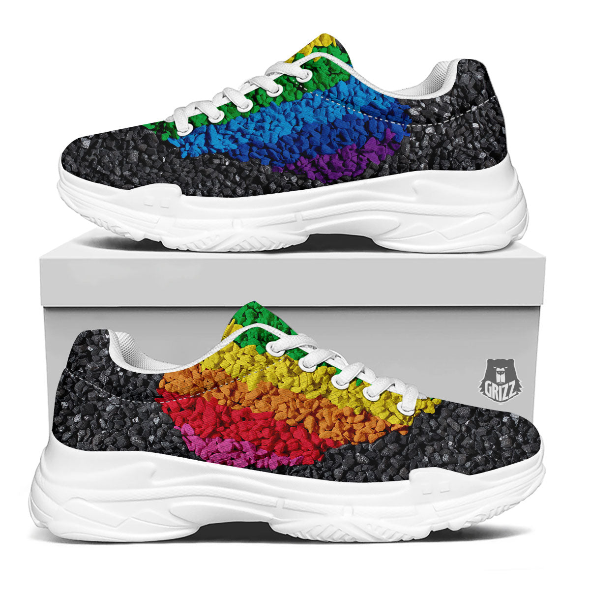 Rainbow Heart Stones LGBT Pride Print White Chunky Shoes-grizzshop