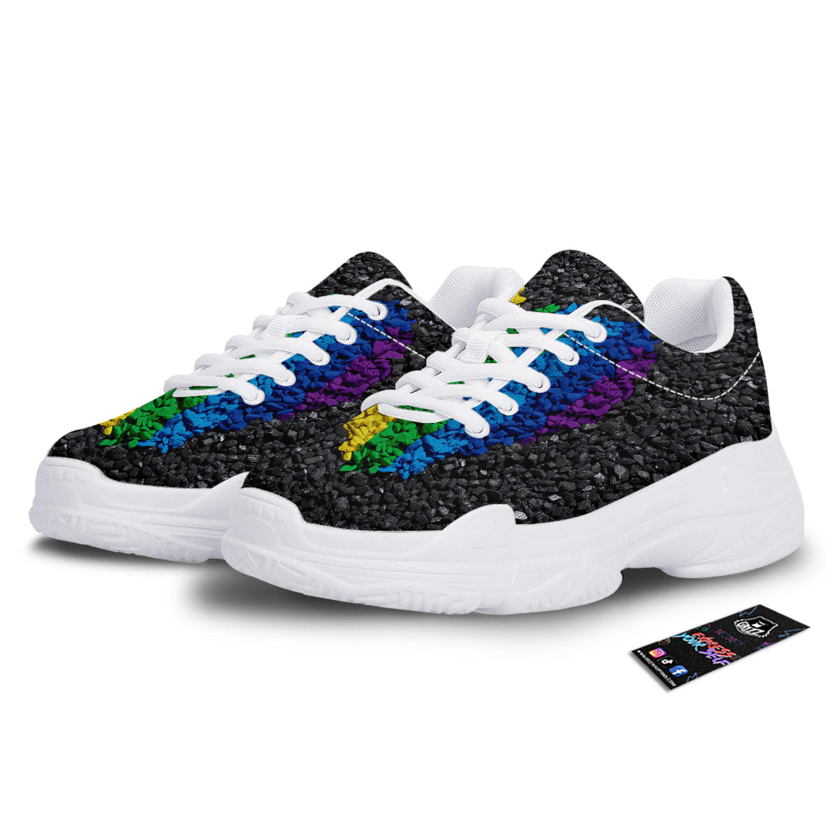 Rainbow Heart Stones LGBT Pride Print White Chunky Shoes-grizzshop