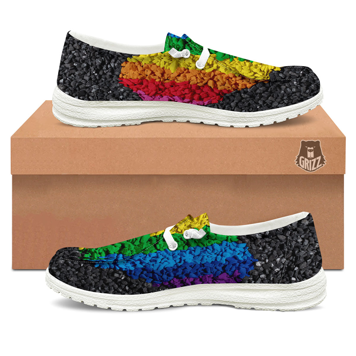 Rainbow Heart Stones LGBT Pride Print White Loafers-grizzshop