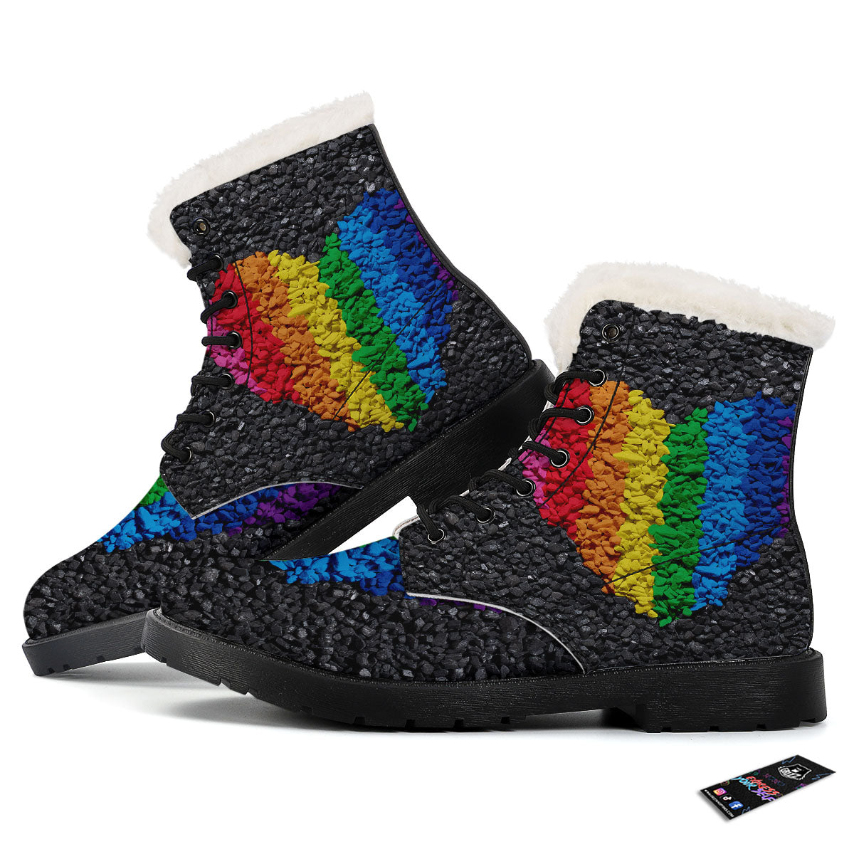 Rainbow Heart Stones LGBT Pride Print Winter Boots-grizzshop