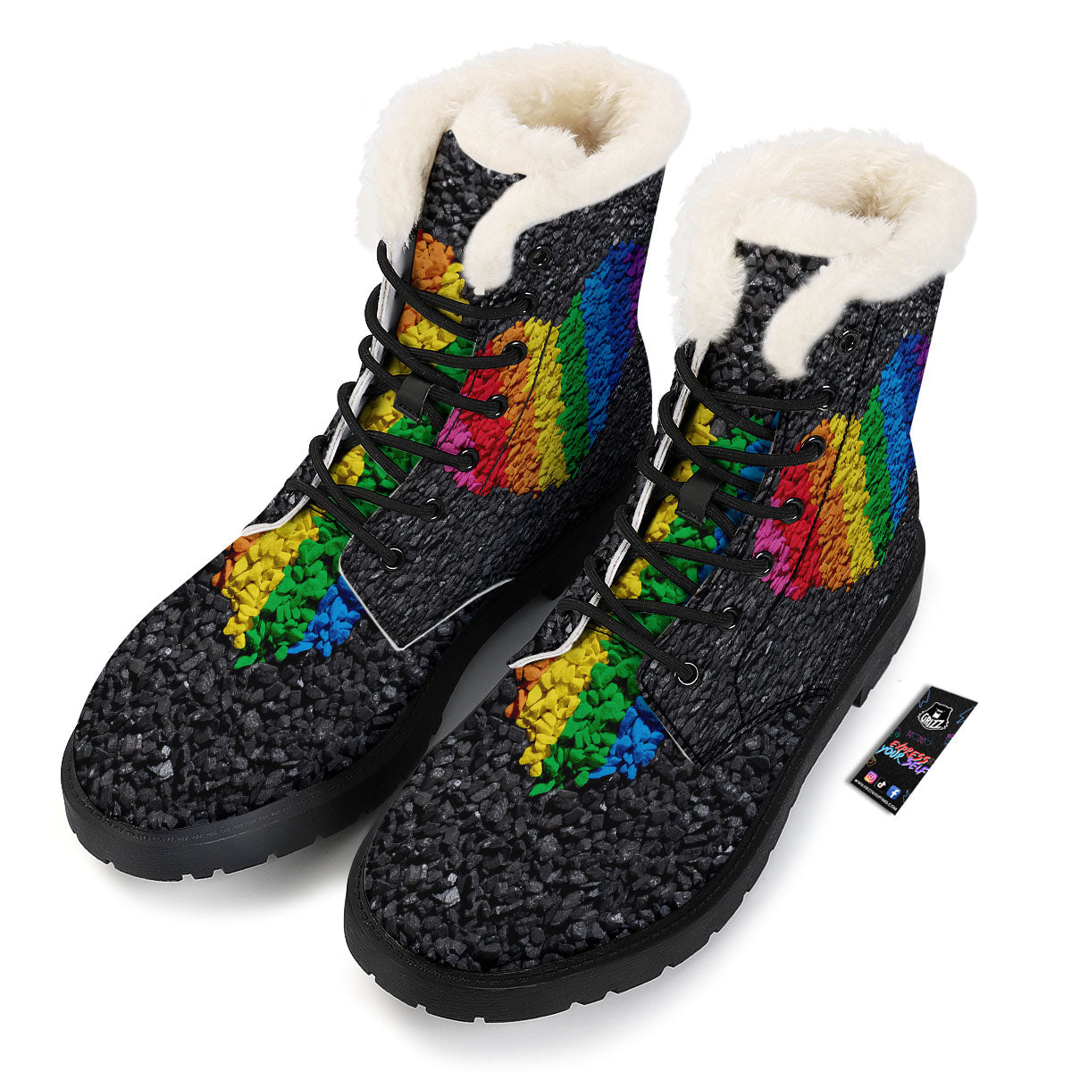 Rainbow Heart Stones LGBT Pride Print Winter Boots-grizzshop