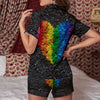 Rainbow Heart Stones LGBT Pride Print Women Silk Pajamas-grizzshop