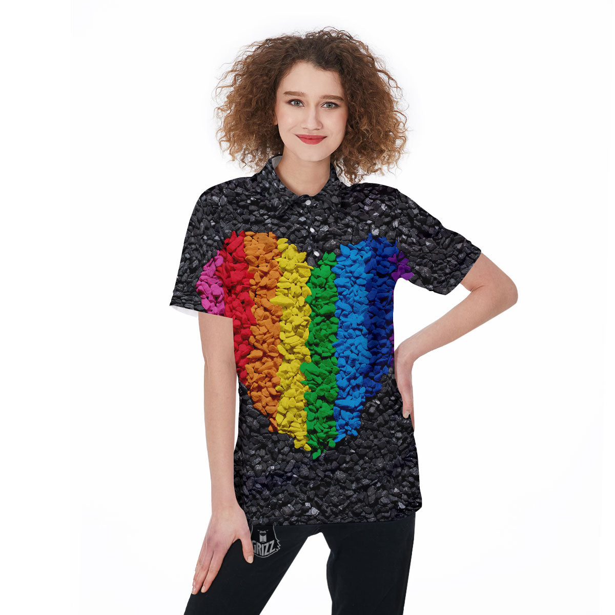 Rainbow Heart Stones LGBT Pride Print Women's Golf Shirts-grizzshop